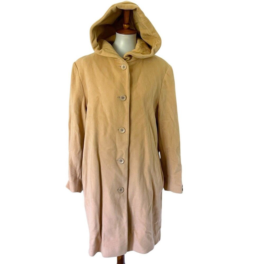 Forecaster Of Boston Hooded Coat Jacket Womens Size 16 Tan Lambswool Lined Jacke